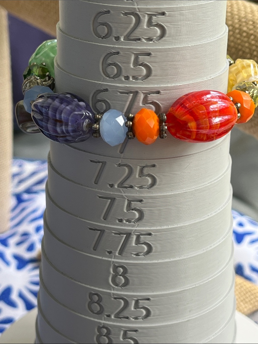 Handmade Glass Bead Bracelet in Green, Yellow & Gray - Picture 5 of 10